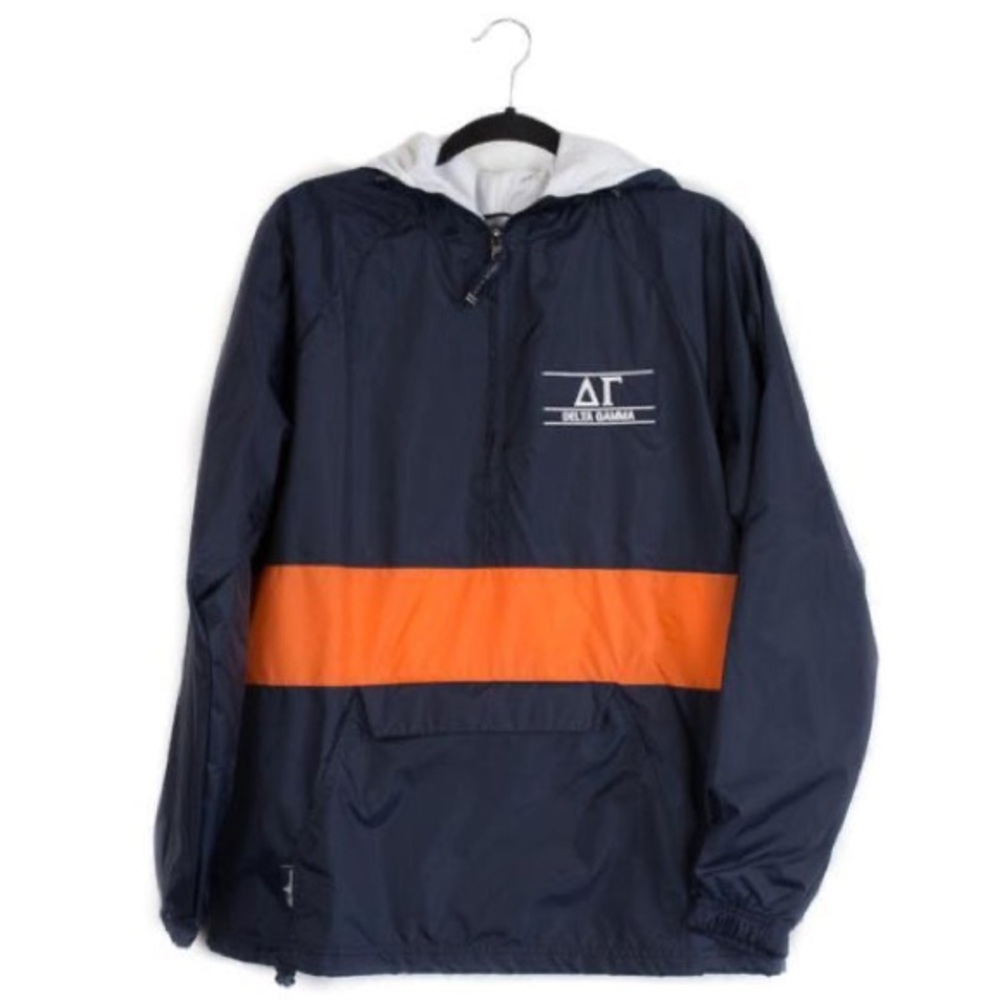 Delta Gamma Rain Jacket- Navy and Orange by Charles River
